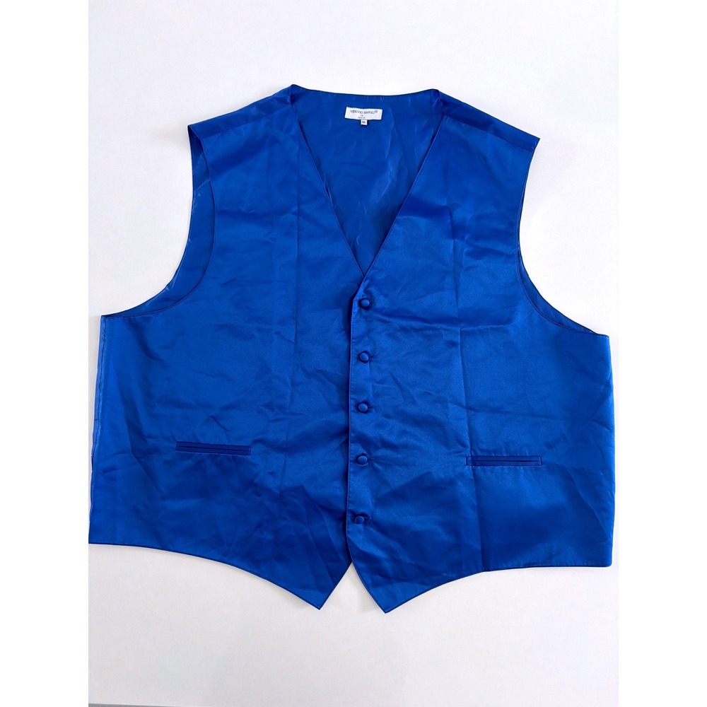 Vesuvio Napoli Mens 6XL Royal Blue Satin Formal Vest Waistcoat Made in Italy